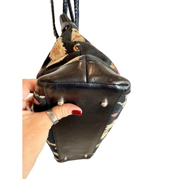 Brighton Vintage Tapestry Dog Tote with Leather Handles & Heart Charm Accents - Picture 7 of 11